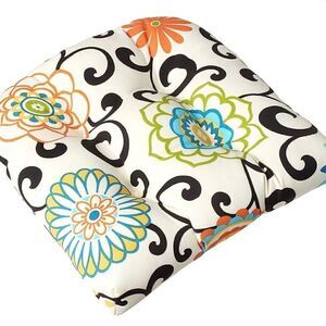 Pillow Perfect Outdoor/Indoor Pom Pom Play Lagoon Black Tufted Seat Cushions